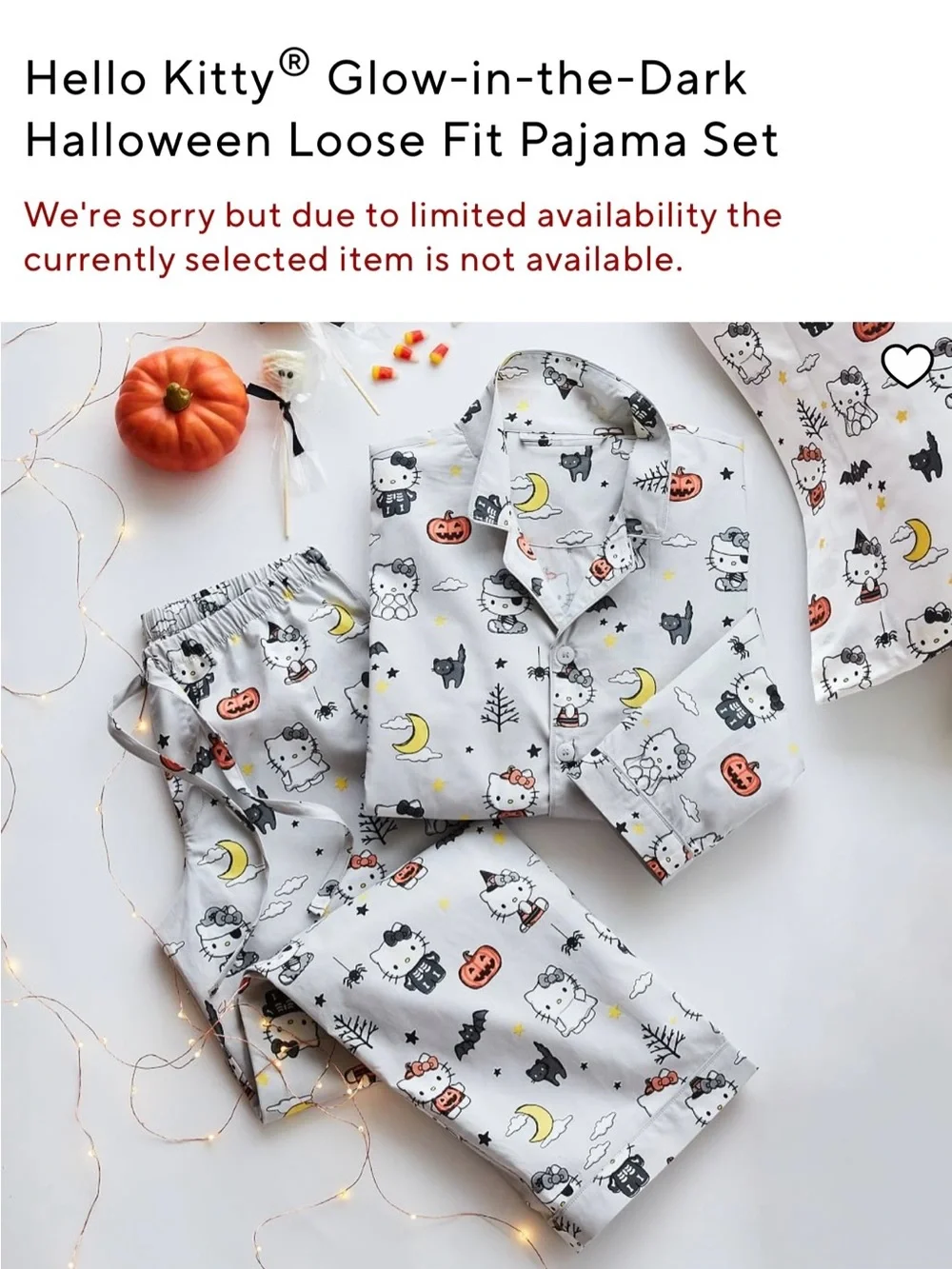 Hello Kitty Kids Pajama Set - Light Gray Halloween Cat Print